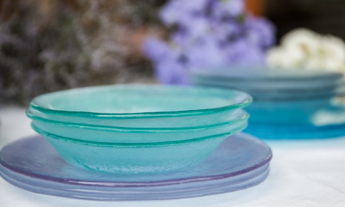 handmade glass dinner set with pastel colors