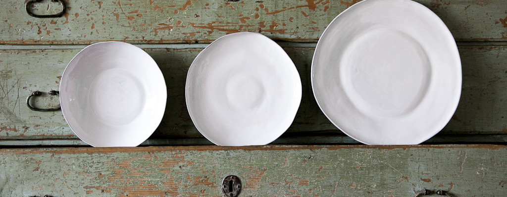 handmade white ceramic dinner set with undefined edges