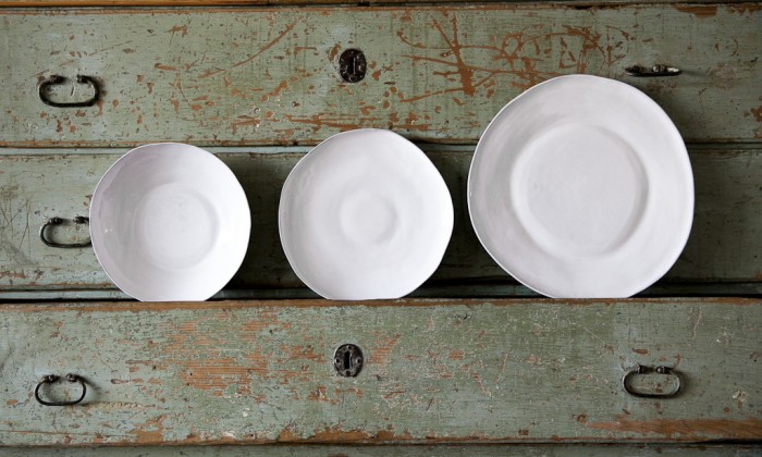 handmade white ceramic dinner set with undefined edges