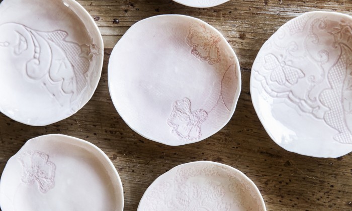 handmade pink porcelain dessert plates
